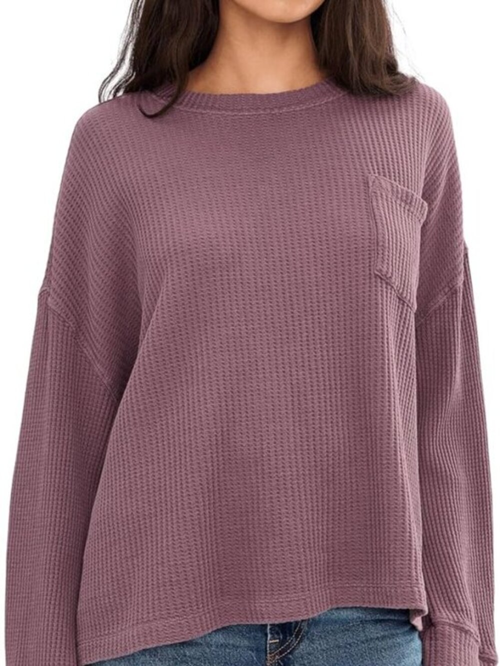 Free People | Dawson Pocket Thermal Top Shirt Size S NWT Brown Raisin